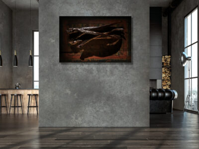 Paling  print gegoten in epoxy op paneel met loden rand